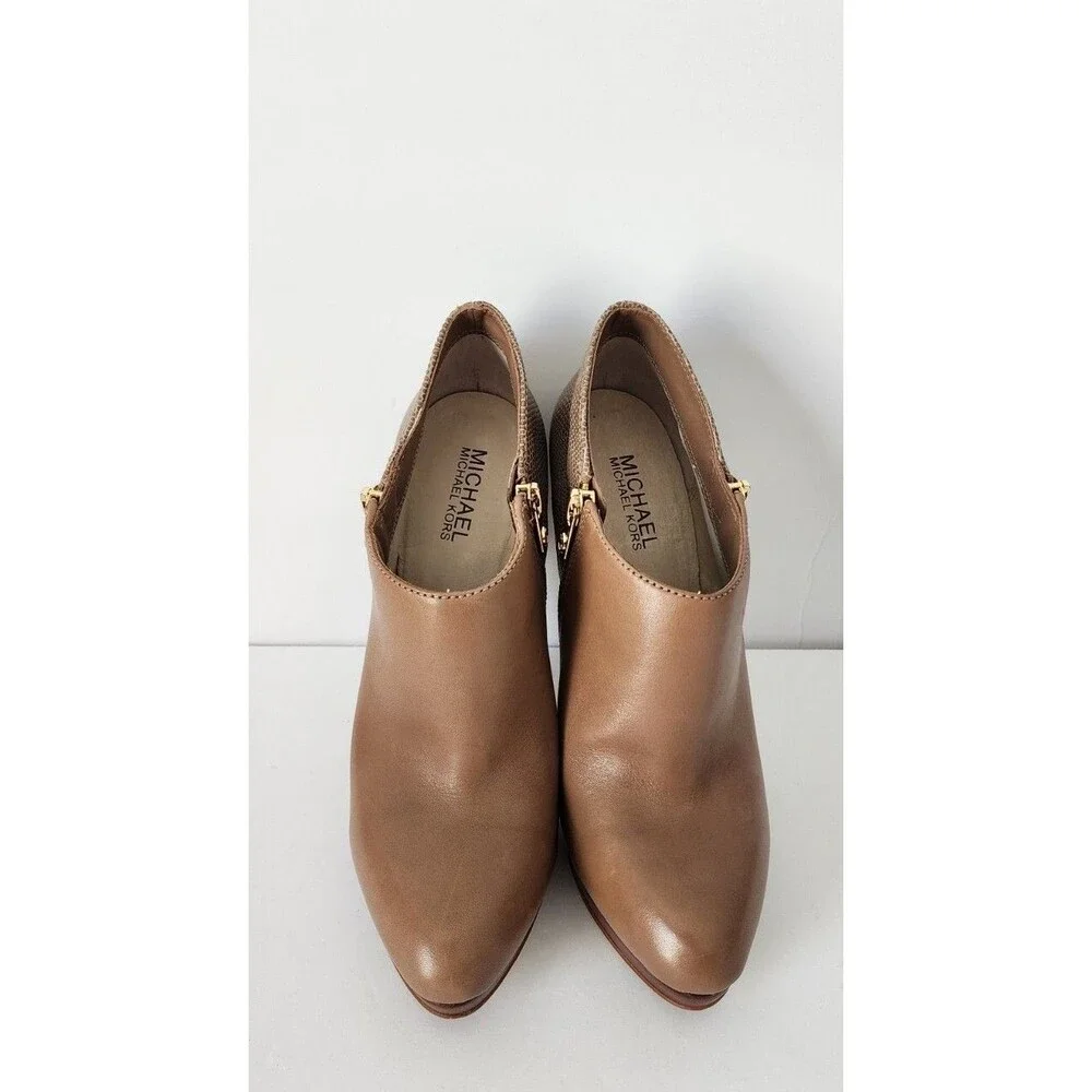 Women's Michael Kors York Double Zip Booties 8 M Dune Leather High Heels Shoes